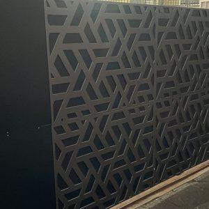 Decorative aluminium gate featuring perforated building gates KZN design with geometric cut-outs for style and airflow.