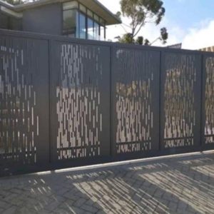 Perforated building gates KZN with modern vertical design, ideal for secure entrances and façade cladding applications.